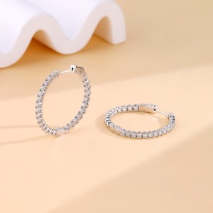 925 Sterling Silver Full Pave Moissanite Hoop Earring 110100037 925 Sterling Silver Full Pave Moissanite Hoop Earring 110100037