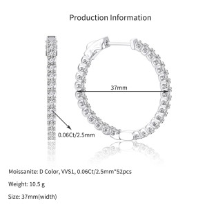 925 Sterling Silver Full Pave Moissanite Hoop Earring 110100037 925 Sterling Silver Full Pave Moissanite Hoop Earring 110100037