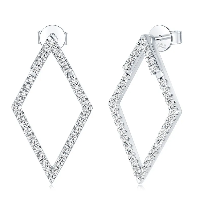 925 Sterling Silver Geometric Rhombus Moissanite Earring 110100040