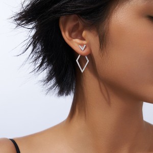 925 Sterling Silver Geometric Rhombus Moissanite Earring 110100040