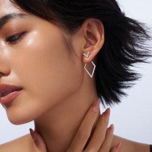 925 Sterling Silver Geometric Rhombus Moissanite Earring 110100040