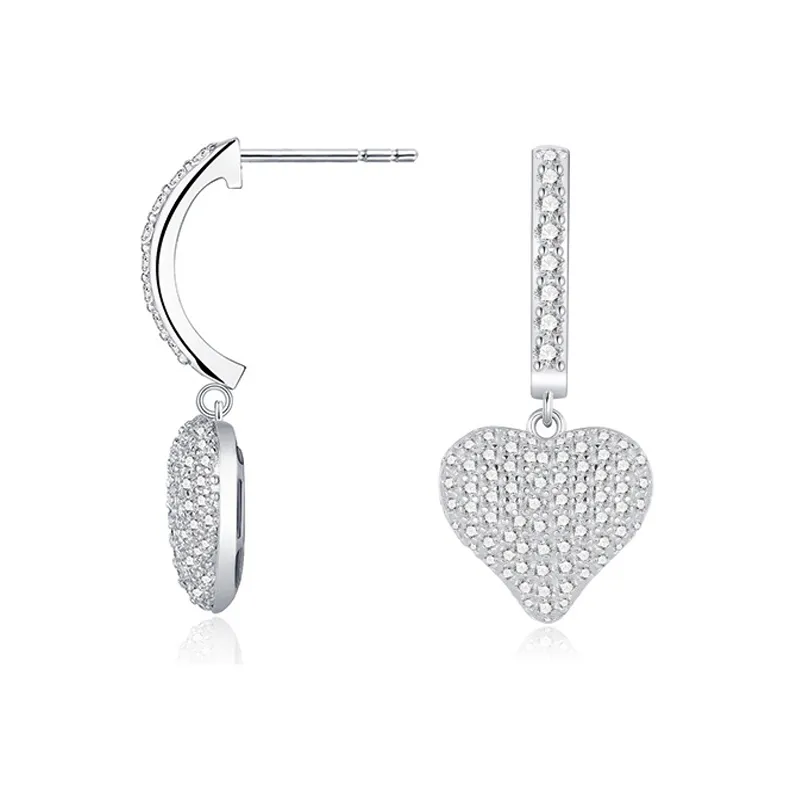 925 Sterling Silver Paved Heart Moissanite Earring 110100041