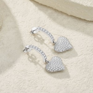 925 Sterling Silver Paved Heart Moissanite Earring 110100041 925 Sterling Silver Paved Heart Moissanite Earring 110100041