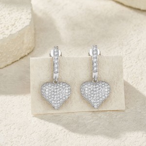 925 Sterling Silver Paved Heart Moissanite Earring 110100041 925 Sterling Silver Paved Heart Moissanite Earring 110100041