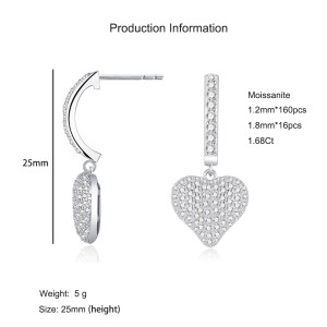 925 Sterling Silver Paved Heart Moissanite Earring 110100041 925 Sterling Silver Paved Heart Moissanite Earring 110100041