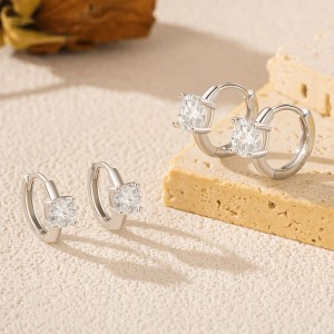 925 Sterling Silver Solitaire Moissanite Hoop Earrings 110100043 925 Sterling Silver Solitaire Moissanite Hoop Earrings 110100043