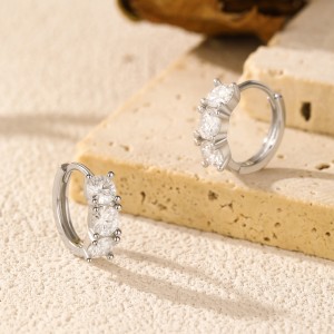 925 Sterling Silver 3-Stone Moissanite Huggie Earrings 110100044 925 Sterling Silver 3-Stone Moissanite Huggie Earrings 110100044