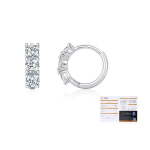 925 Sterling Silver 3-Stone Moissanite Huggie Earrings 110100044 925 Sterling Silver 3-Stone Moissanite Huggie Earrings 110100044