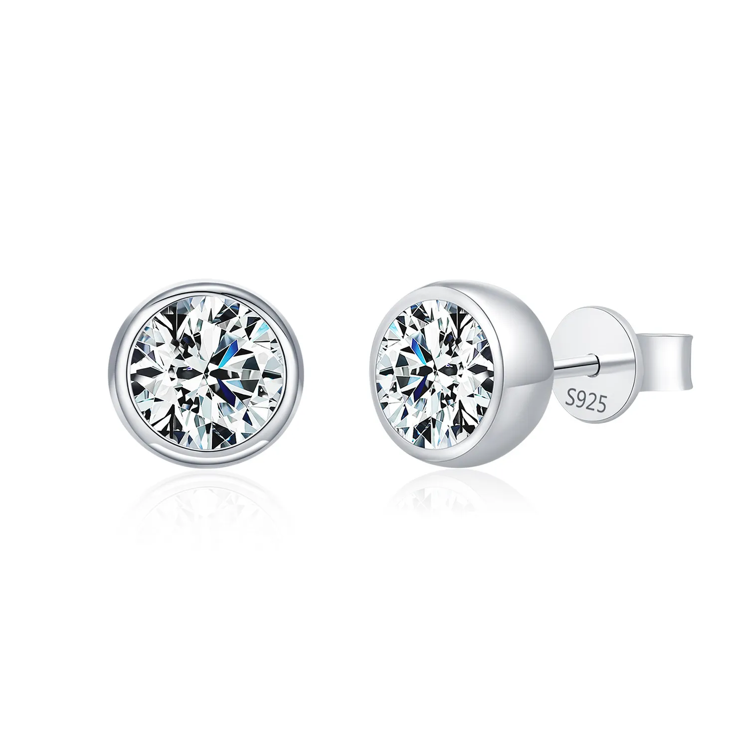 925 Sterling Silver Round Bezel Moissanite Stud Earrings 110100045