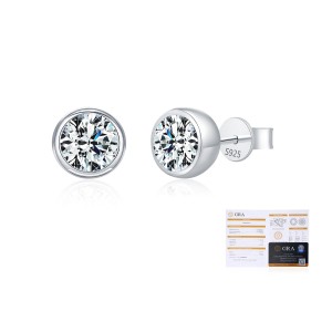925 Sterling Silver Round Bezel Moissanite Stud Earrings 110100045