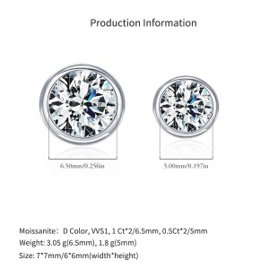 925 Sterling Silver Round Bezel Moissanite Stud Earrings 110100045