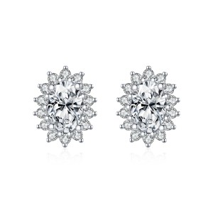925 Sterling Silver Oval Halo Moissanite Stud Earring 110100046 925 Sterling Silver Oval Halo Moissanite Stud Earring 110100046