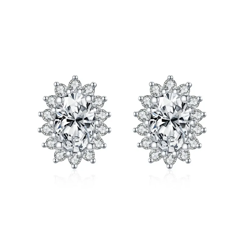 925 Sterling Silver Oval Halo Moissanite Stud Earring 110100046
