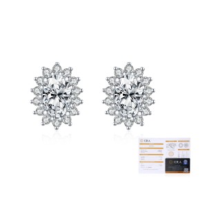 925 Sterling Silver Oval Halo Moissanite Stud Earring 110100046 925 Sterling Silver Oval Halo Moissanite Stud Earring 110100046