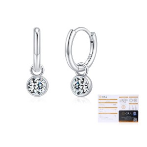 925 Sterling Silver Round Moissanite Bezel Drop Hoop Earrings 110100047 925 Sterling Silver Round Moissanite Bezel Drop Hoop Earrings 110100047
