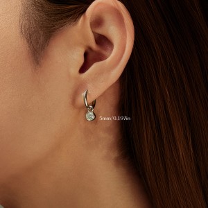 925 Sterling Silver Round Moissanite Bezel Drop Hoop Earrings 110100047 925 Sterling Silver Round Moissanite Bezel Drop Hoop Earrings 110100047