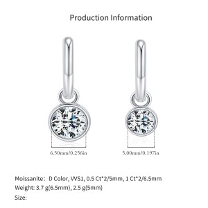 925 Sterling Silver Round Moissanite Bezel Drop Hoop Earrings 110100047 925 Sterling Silver Round Moissanite Bezel Drop Hoop Earrings 110100047