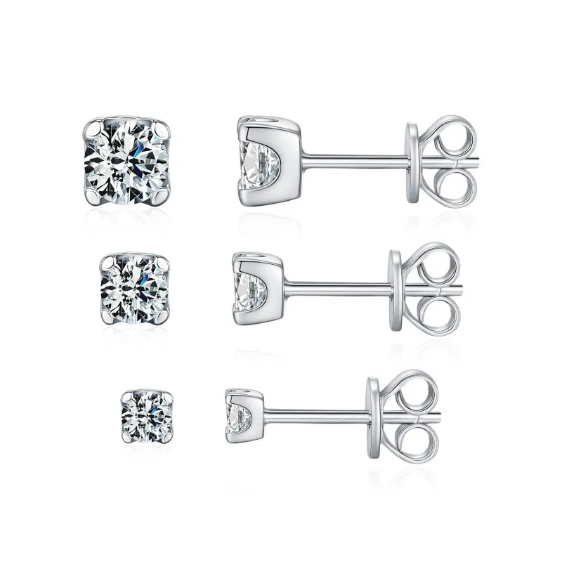 925 Sterling Silver Round Cut Solitaire Moissanite Earrings 110100048