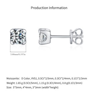 925 Sterling Silver Round Cut Solitaire Moissanite Earrings 110100048