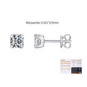925 Sterling Silver Round Cut Solitaire Moissanite Earrings 110100048