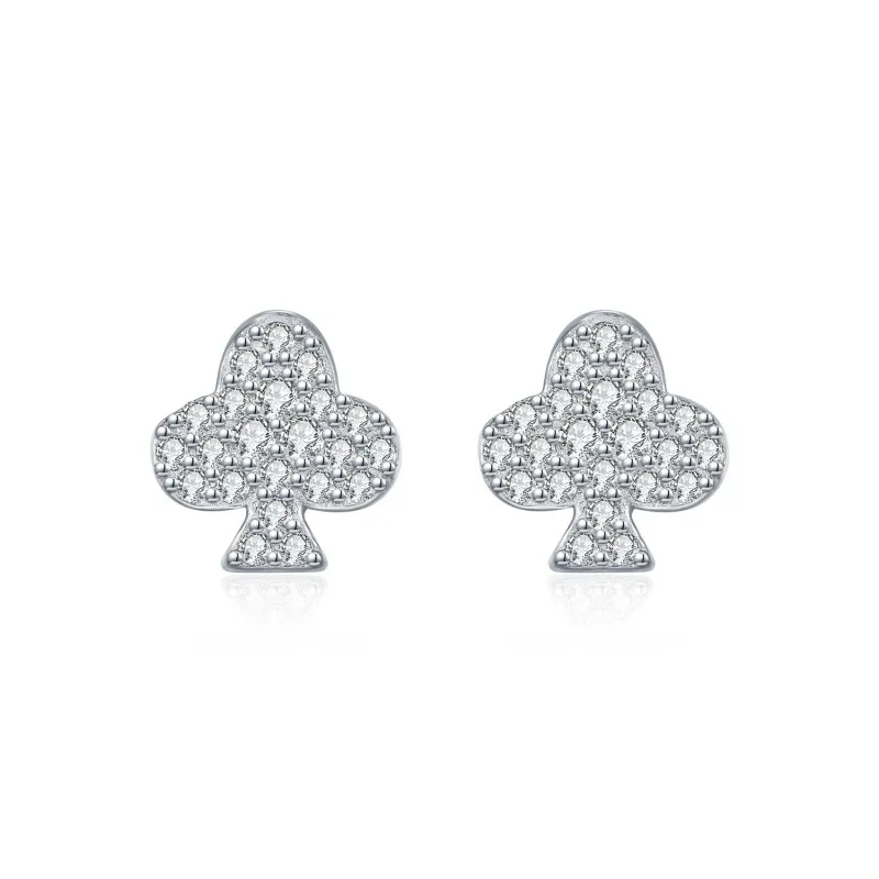 925 Sterling Silver Hip Hop Poker Flower Moissanite Stud Earrings 110100049
