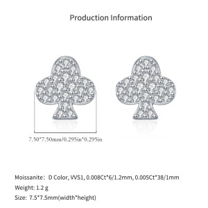 925 Sterling Silver Hip Hop Poker Flower Moissanite Stud Earrings 110100049