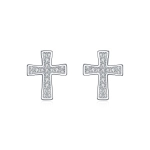 925 Sterling Silver Pave Set Moissanite Cross Stud Earrings 110100050 925 Sterling Silver Pave Set Moissanite Cross Stud Earrings 110100050