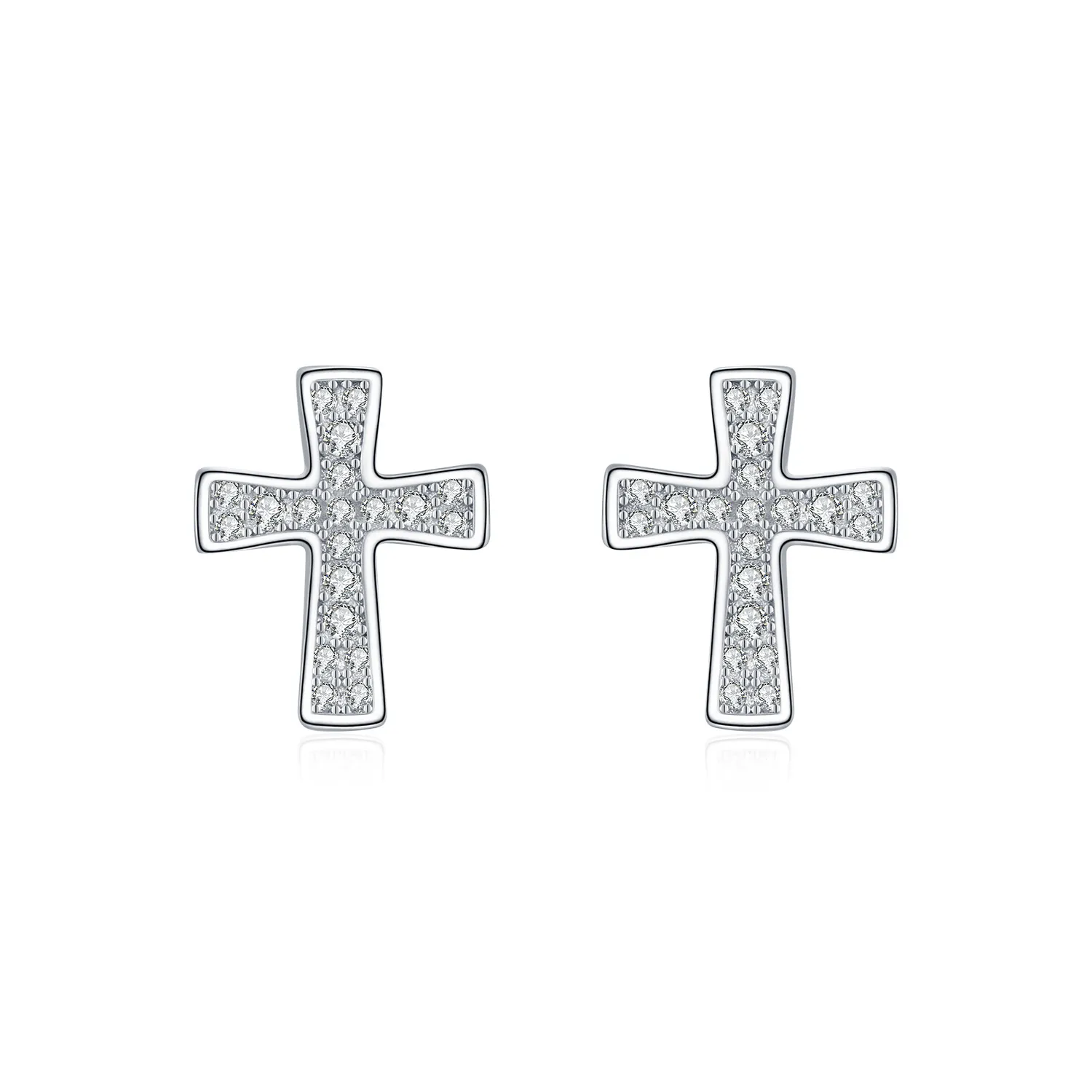 925 Sterling Silver Pave Set Moissanite Cross Stud Earrings 110100050 925 Sterling Silver Pave Set Moissanite Cross Stud Earrings 110100050