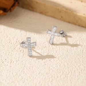 925 Sterling Silver Pave Set Moissanite Cross Stud Earrings 110100050 925 Sterling Silver Pave Set Moissanite Cross Stud Earrings 110100050