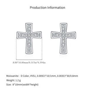 925 Sterling Silver Pave Set Moissanite Cross Stud Earrings 110100050 925 Sterling Silver Pave Set Moissanite Cross Stud Earrings 110100050