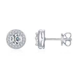 925 Sterling Silver Round Cut Halo Pave Moissanite Earrings 110100052 925 Sterling Silver Round Cut Halo Pave Moissanite Earrings 110100052