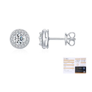 925 Sterling Silver Round Cut Halo Pave Moissanite Earrings 110100052 925 Sterling Silver Round Cut Halo Pave Moissanite Earrings 110100052
