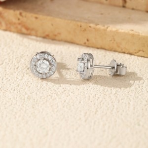 925 Sterling Silver Round Cut Halo Pave Moissanite Earrings 110100052 925 Sterling Silver Round Cut Halo Pave Moissanite Earrings 110100052