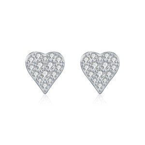 925 Sterling Silver Full Pave Moissanite Heart Stud Earrings 110100053