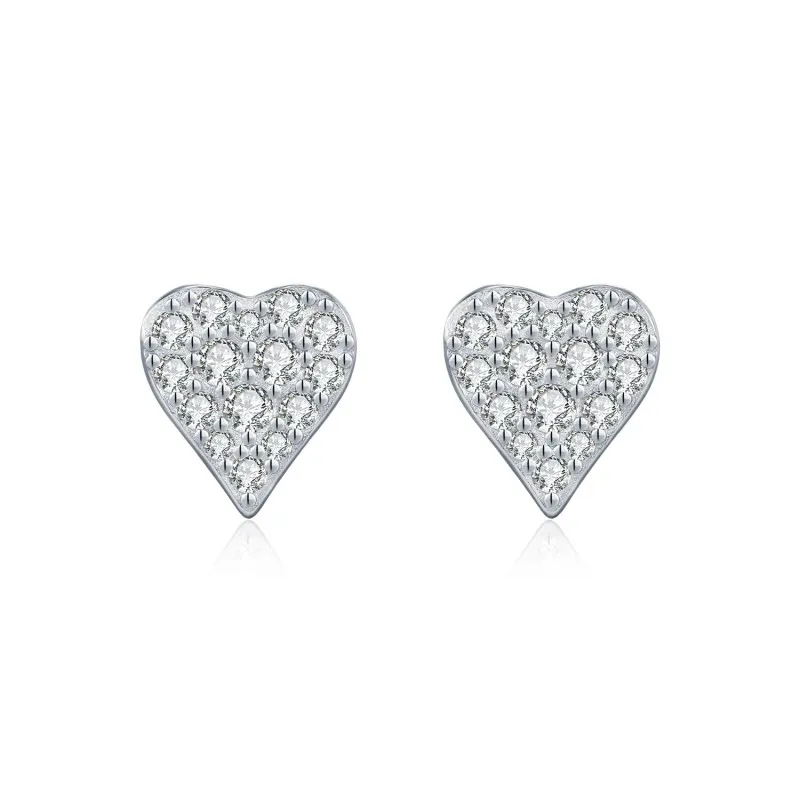 925 Sterling Silver Full Pave Moissanite Heart Stud Earrings 110100053