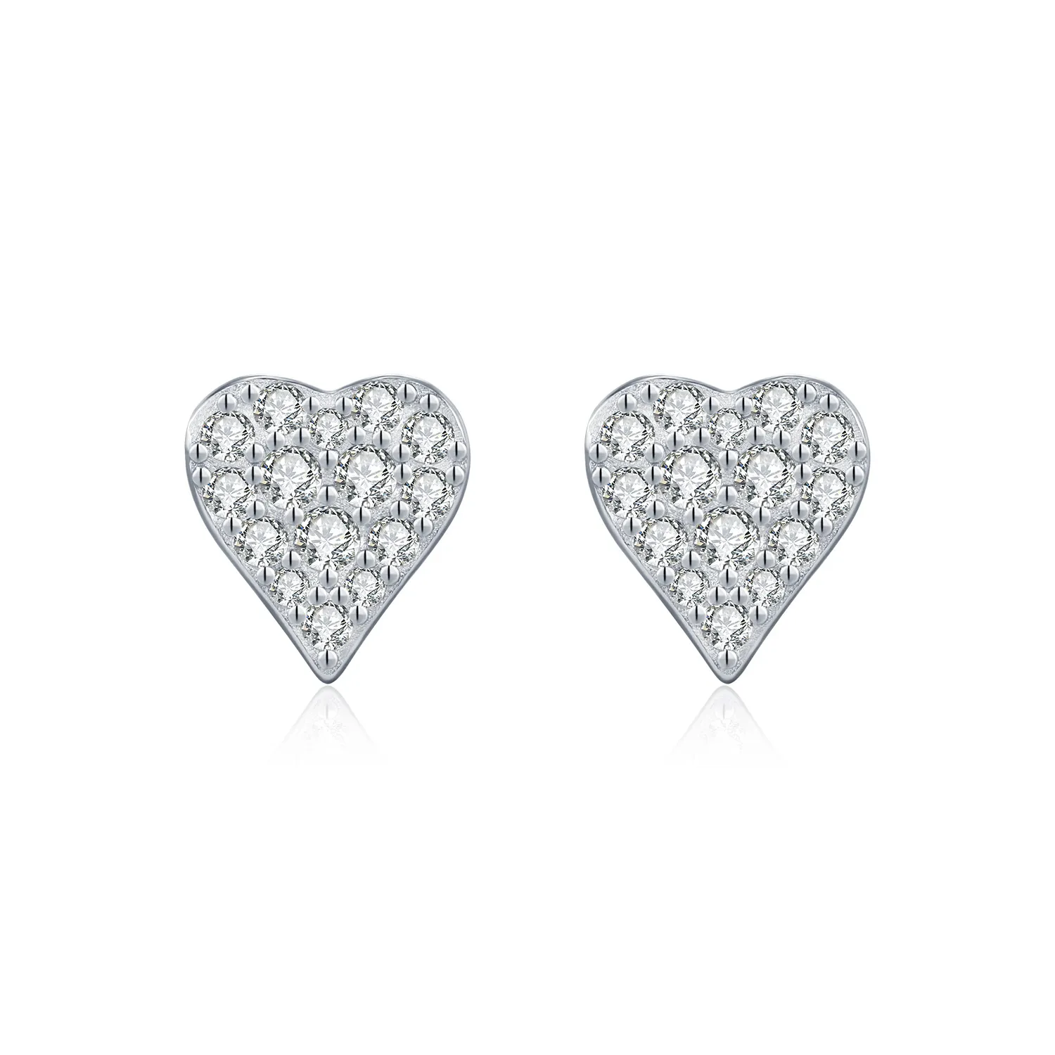925 Sterling Silver Full Pave Moissanite Heart Stud Earrings 110100053