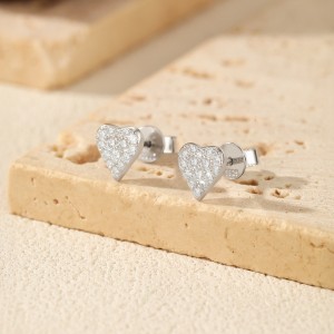 925 Sterling Silver Full Pave Moissanite Heart Stud Earrings 110100053