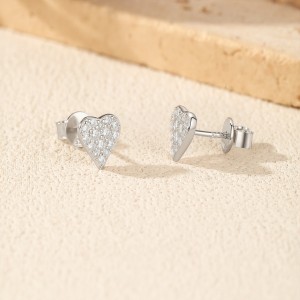 925 Sterling Silver Full Pave Moissanite Heart Stud Earrings 110100053