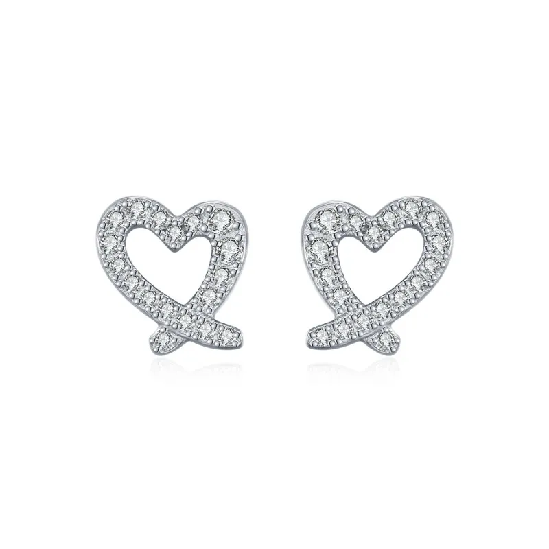 25 Sterling Silver Pave Moissanite Irregular Heart Stud Earrings 110100056