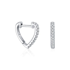 925 Sterling Silver Pave Moissanite Heart Shape Huggie Hoops 110100057