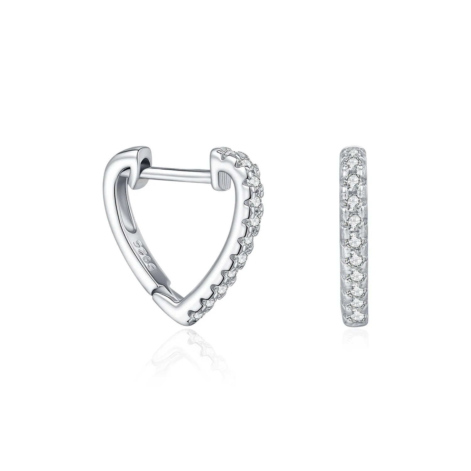 925 Sterling Silver Pave Moissanite Heart Shape Huggie Hoops 110100057