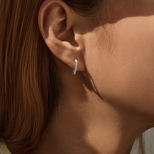 925 Sterling Silver Pave Moissanite Heart Shape Huggie Hoops 110100057