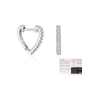 925 Sterling Silver Pave Moissanite Heart Shape Huggie Hoops 110100057