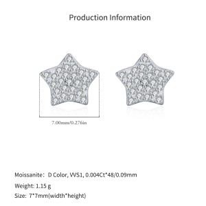 925 Sterling Silver Pave Set Moissanite Star Stud Earrings 110100058