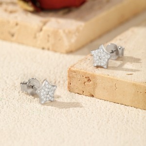 925 Sterling Silver Pave Set Moissanite Star Stud Earrings 110100058