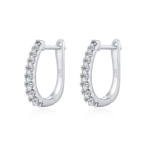 925 Sterling Silver Single Row Moissanite Eternity Hoop Earrings 110100059