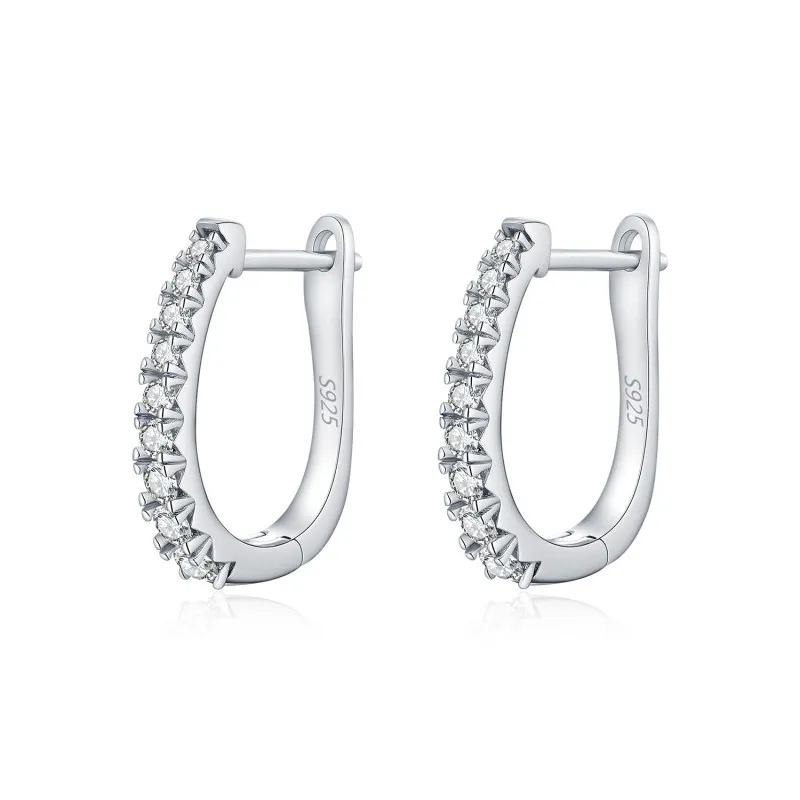 925 Sterling Silver Single Row Moissanite Eternity Hoop Earrings 110100059