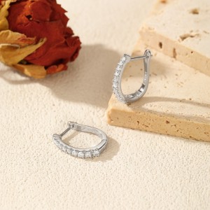 925 Sterling Silver Single Row Moissanite Eternity Hoop Earrings 110100059