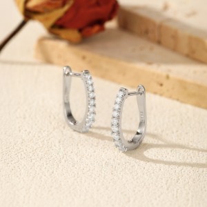 925 Sterling Silver Single Row Moissanite Eternity Hoop Earrings 110100059