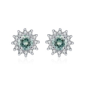 925 Sterling Silver Cyan Green Moissanite Snowflake Halo Earrings 110100060 925 Sterling Silver Cyan Green Moissanite Snowflake Halo Earrings 110100060